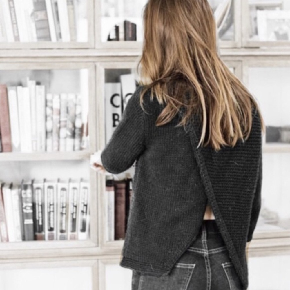 Black Crossover Tulip Back Knit Sweater
